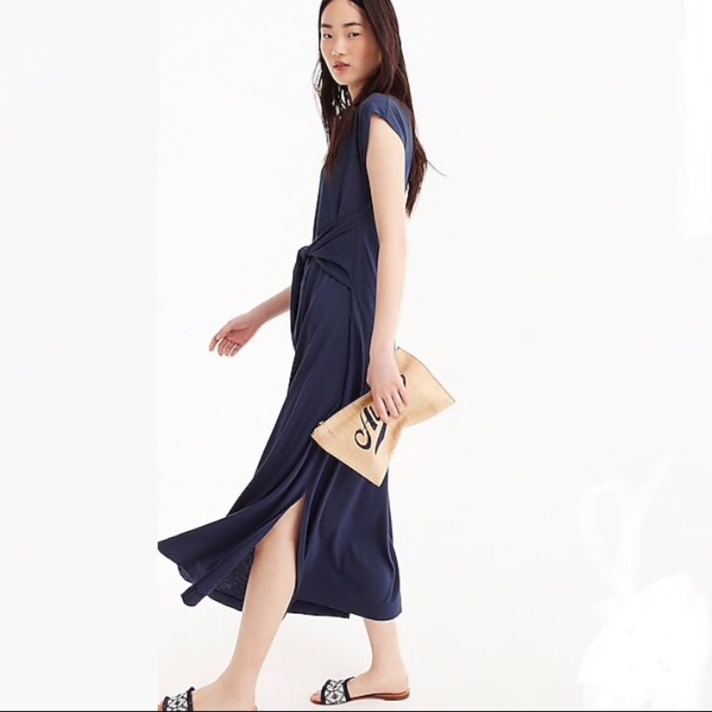 🌹😍 NWT J. Crew Tie Waist Knit Jersey Navy Dress